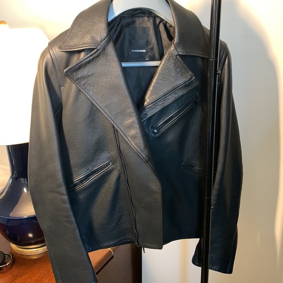 J. Lindeberg 100% Grained Black Leather Moto Jacket - Size Men M